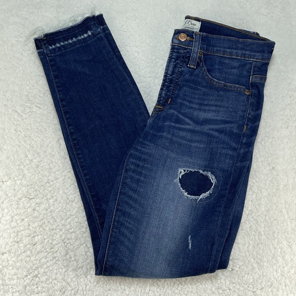 J. Crew Jeans Womens Sz 25 Blue Lookout High Rise Skinny Ankle Distressed 25x28